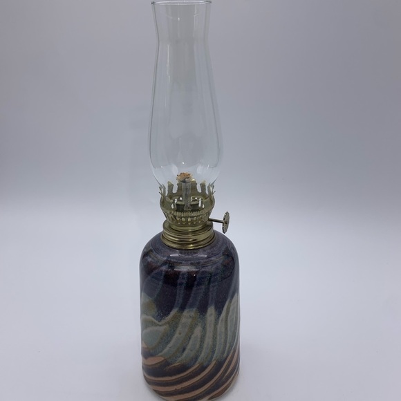 Susan Balentine Stoneware Studio Art Pottery Cylinder Oil Lamp W/ Globe Signed - Picture 9 of 10